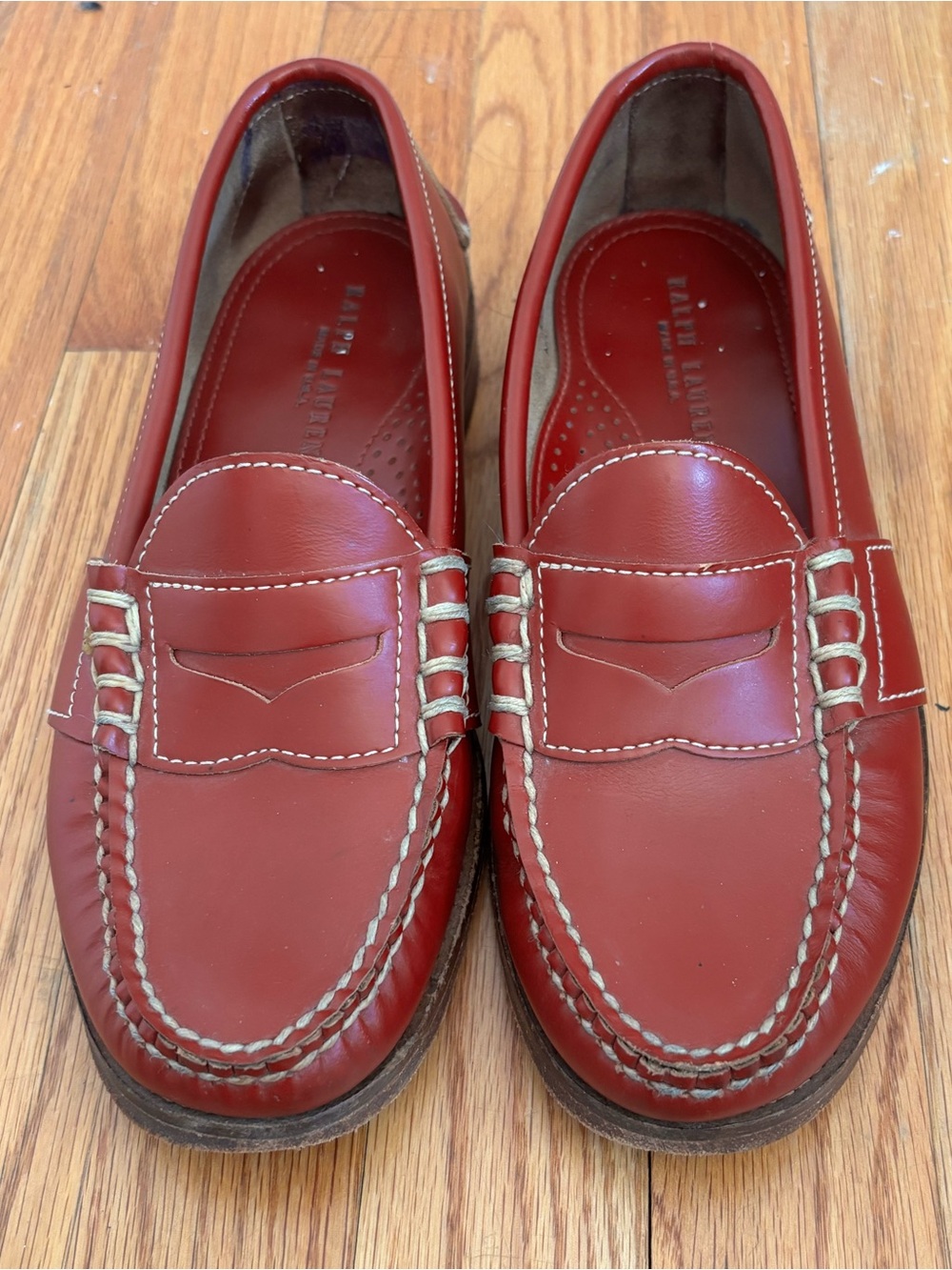 RALPH LAUREN Vtg 80’s Women’s Red Leather Loafers Size 11 RARE Spring